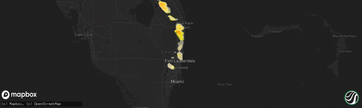 Hail map in Pompano Beach, FL on May 23, 2025