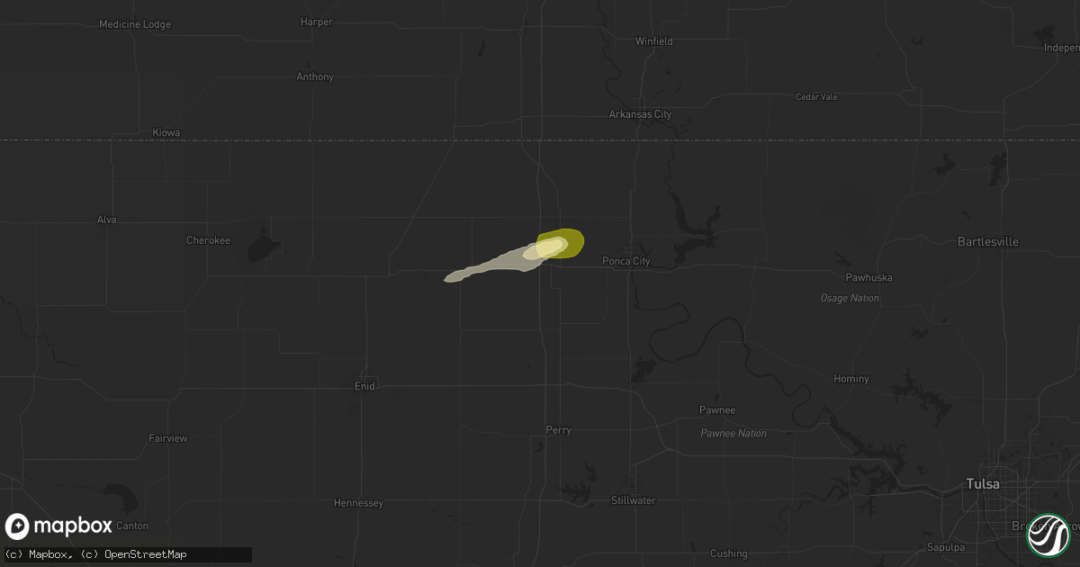 Hail map in Tonkawa, OK on May 23, 2025