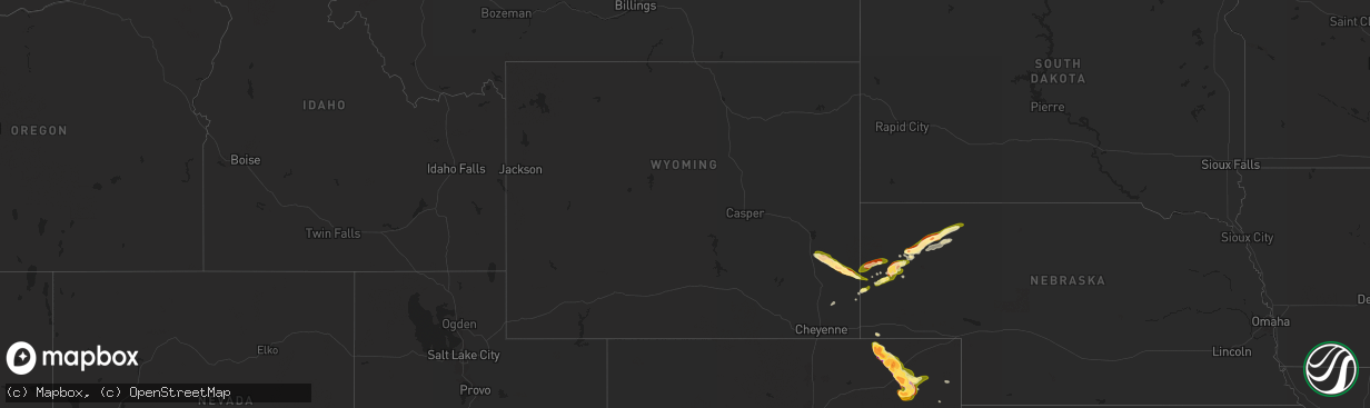 Hail map in Wyoming on May 23, 2025