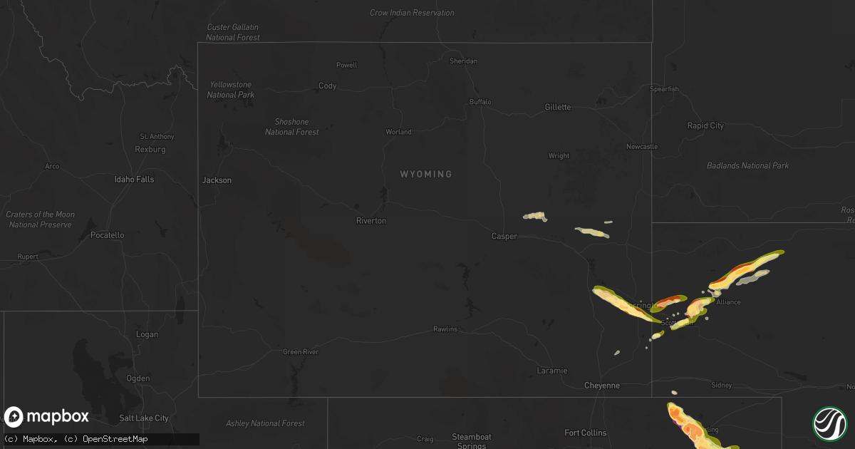 Hail map in Wyoming on May 23, 2025