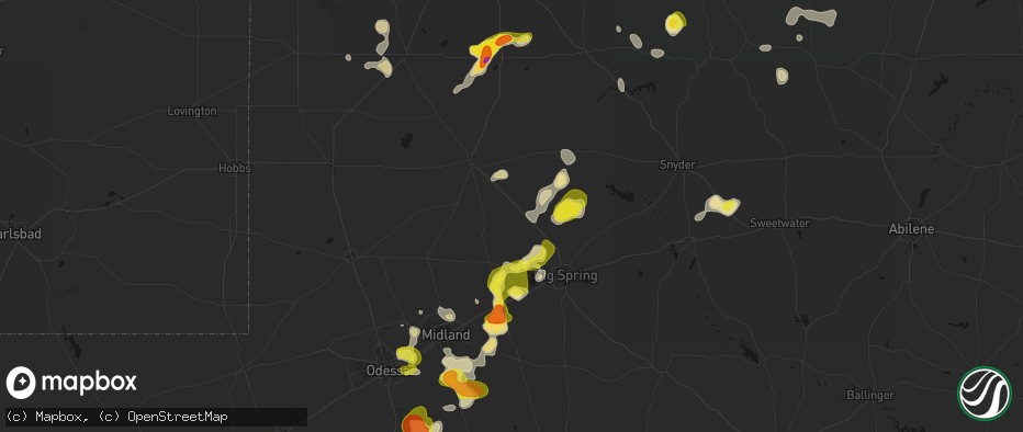 Hail map in Ackerly, TX on May 23, 2026