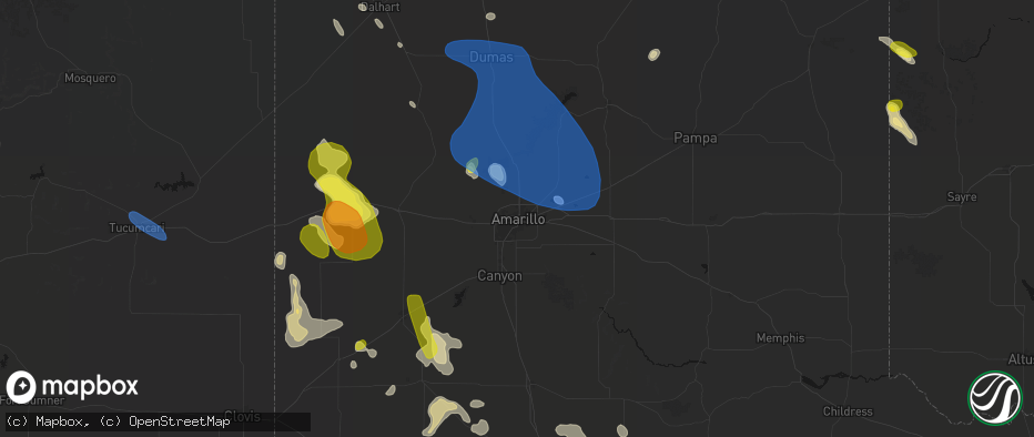 Hail map in Amarillo, TX on May 23, 2026