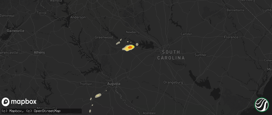 Hail map in Batesburg, SC on May 23, 2026