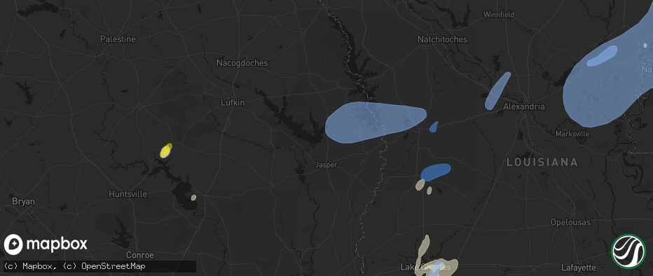 Hail map in Brookeland, TX on May 23, 2026