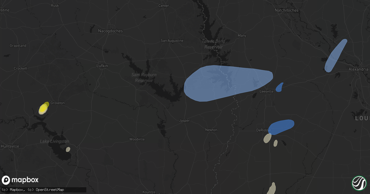 Hail map in Brookeland, TX on May 23, 2026