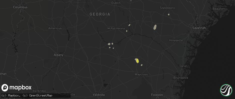 Hail map in Broxton, GA on May 23, 2026