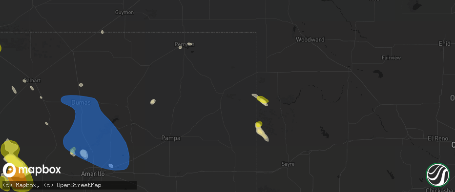 Hail map in Canadian, TX on May 23, 2026