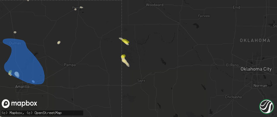 Hail map in Cheyenne, OK on May 23, 2026