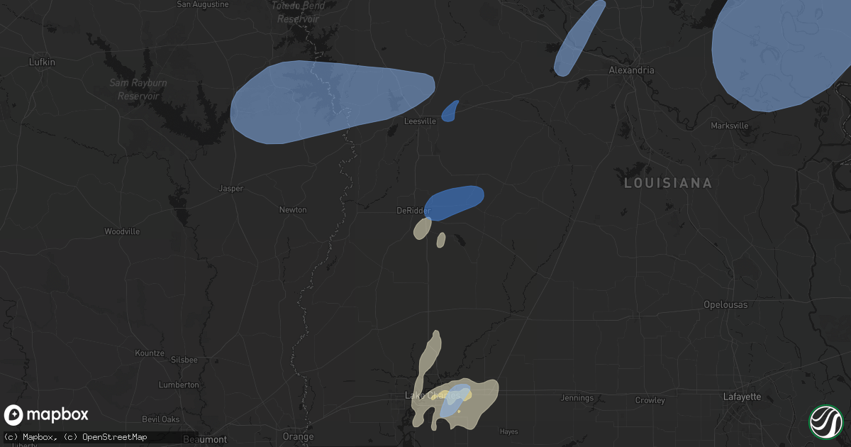 Hail map in Deridder, LA on May 23, 2026