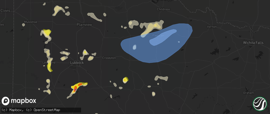 Hail map in Dickens, TX on May 23, 2026