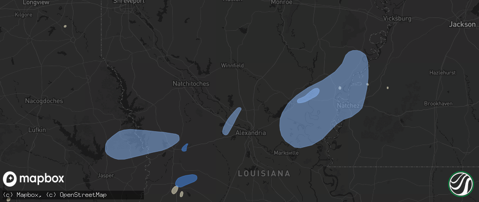 Hail map in Dry Prong, LA on May 23, 2026