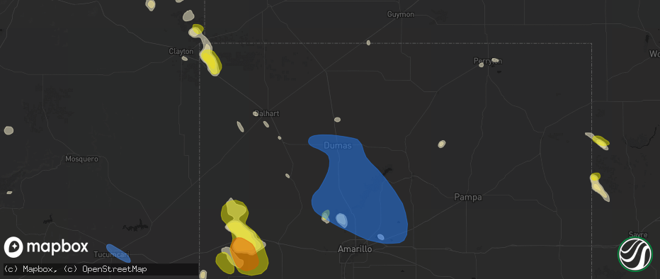 Hail map in Dumas, TX on May 23, 2026