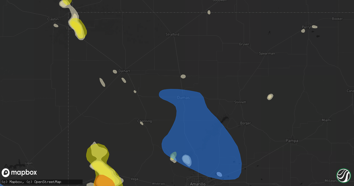 Hail map in Dumas, TX on May 23, 2026