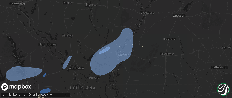 Hail map in Ferriday, LA on May 23, 2026