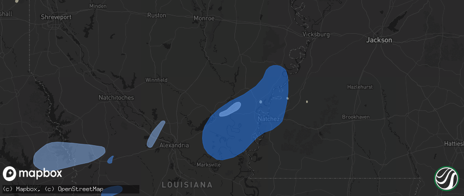 Hail map in Harrisonburg, LA on May 23, 2026