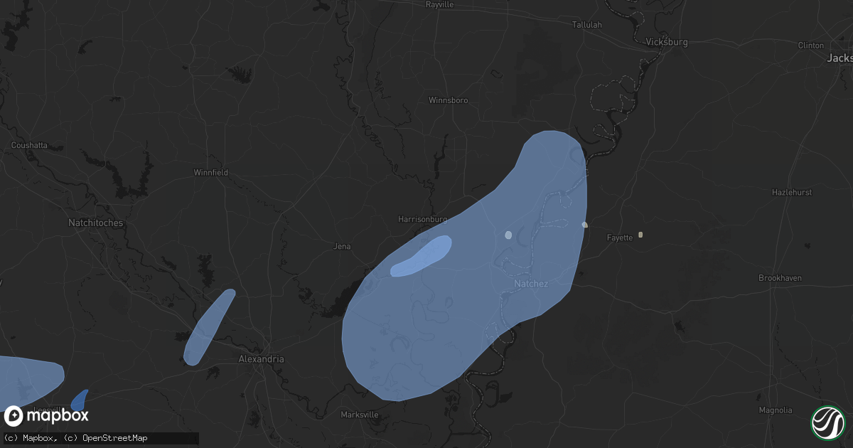Hail map in Harrisonburg, LA on May 23, 2026