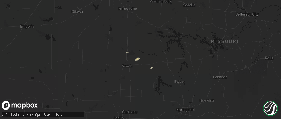 Hail map in Harwood, MO on May 23, 2026