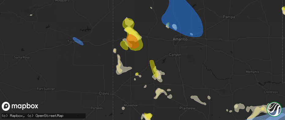 Hail map in Hereford, TX on May 23, 2026