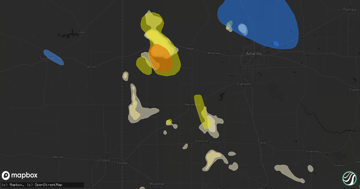 Hail map in Hereford, TX on May 23, 2026