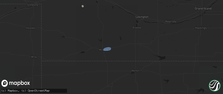 Hail map in Indianola, NE on May 23, 2026