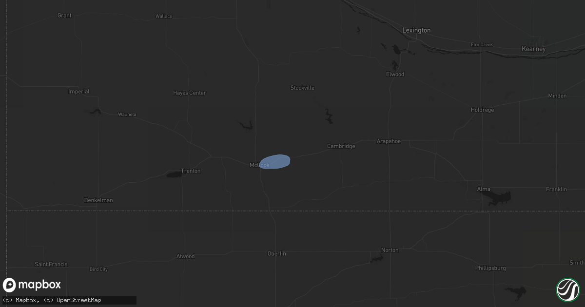 Hail map in Indianola, NE on May 23, 2026