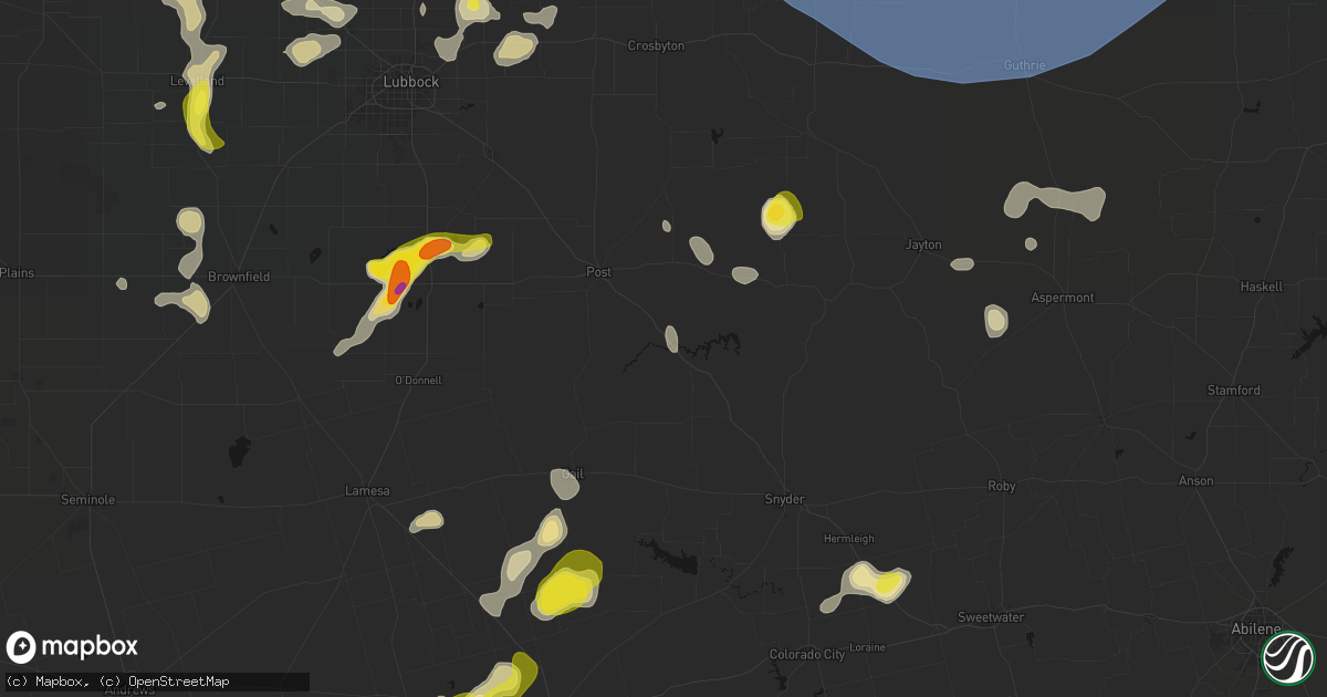 Hail map in Justiceburg, TX on May 23, 2026