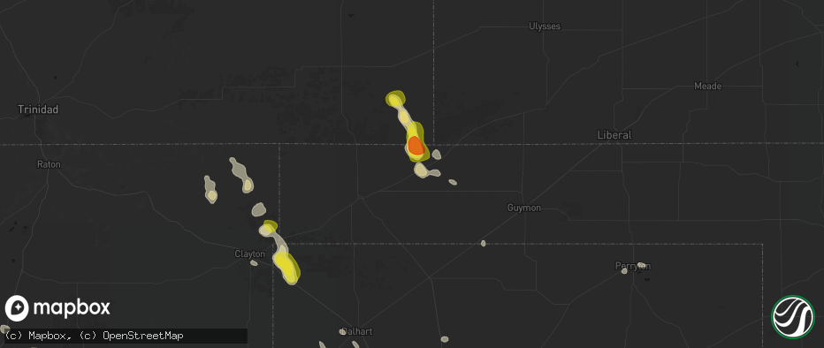 Hail map in Keyes, OK on May 23, 2026