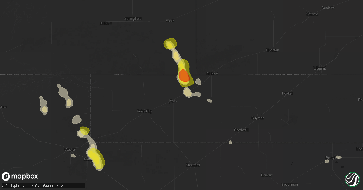 Hail map in Keyes, OK on May 23, 2026