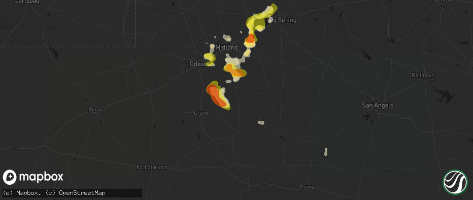 Hail map in Midkiff, TX on May 23, 2026