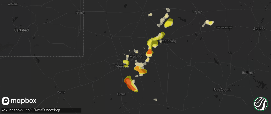 Hail map in Midland, TX on May 23, 2026