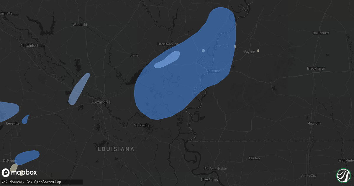 Hail map in Monterey, LA on May 23, 2026