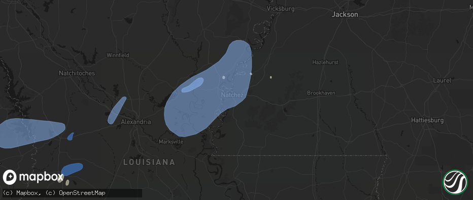 Hail map in Natchez, MS on May 23, 2026