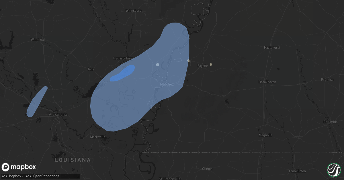 Hail map in Natchez, MS on May 23, 2026