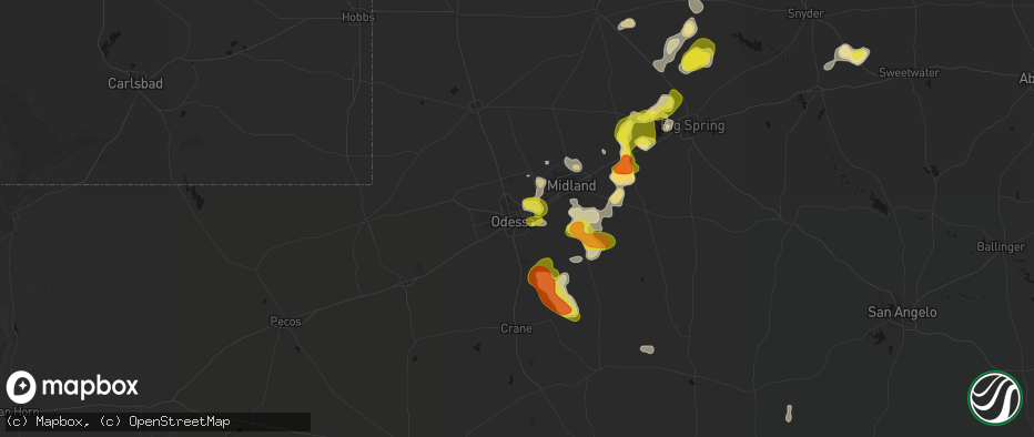 Hail map in Odessa, TX on May 23, 2026