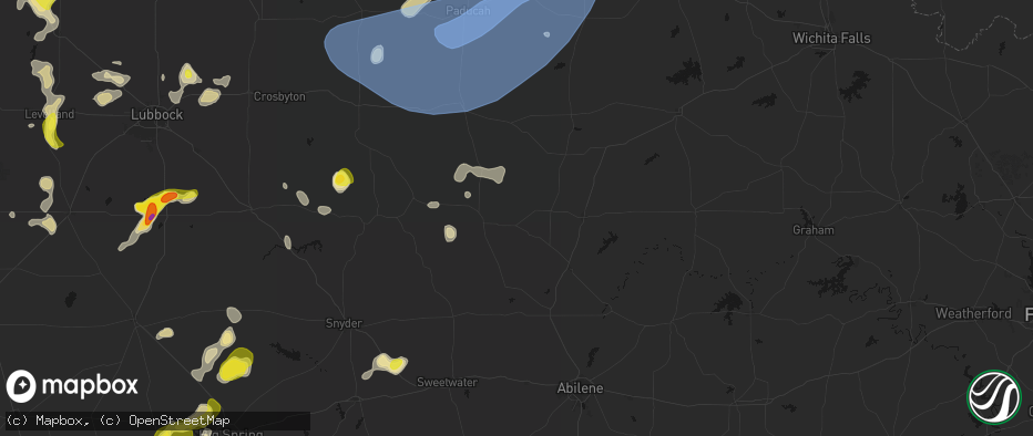 Hail map in Old Glory, TX on May 23, 2026