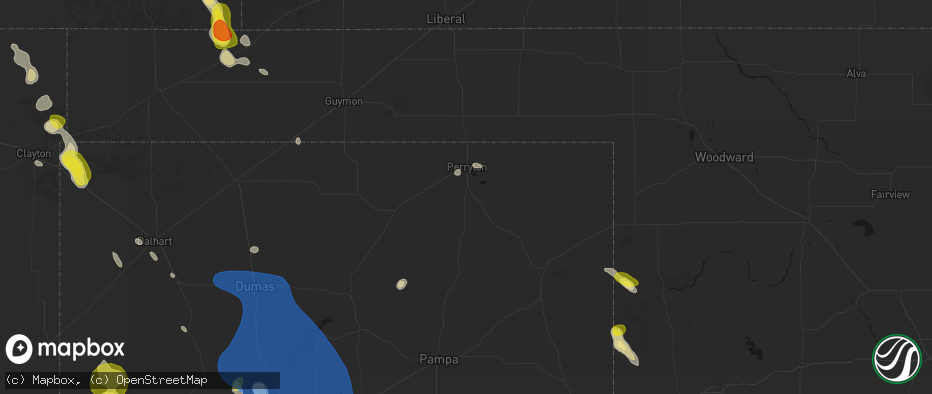 Hail map in Perryton, TX on May 23, 2026