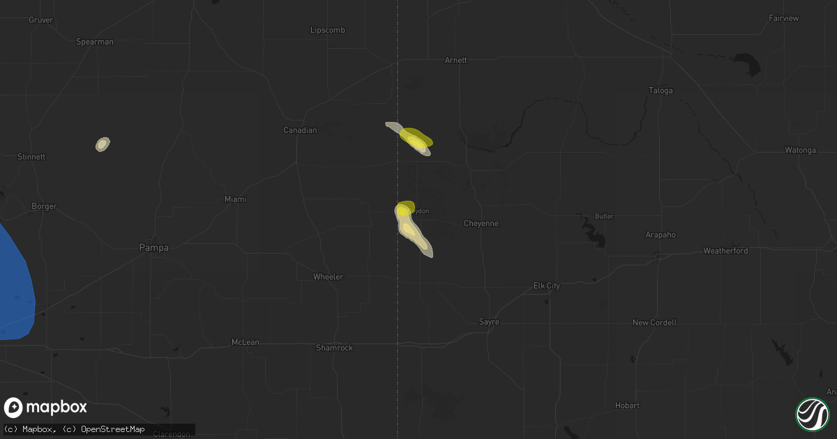 Hail map in Reydon, OK on May 23, 2026