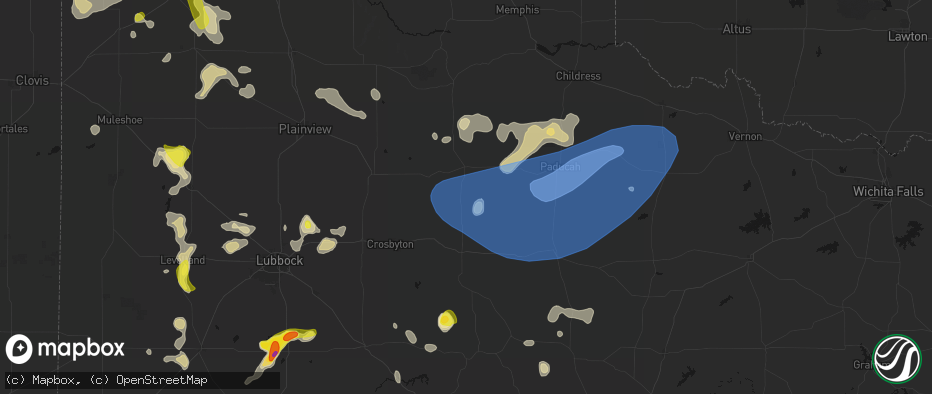 Hail map in Roaring Springs, TX on May 23, 2026