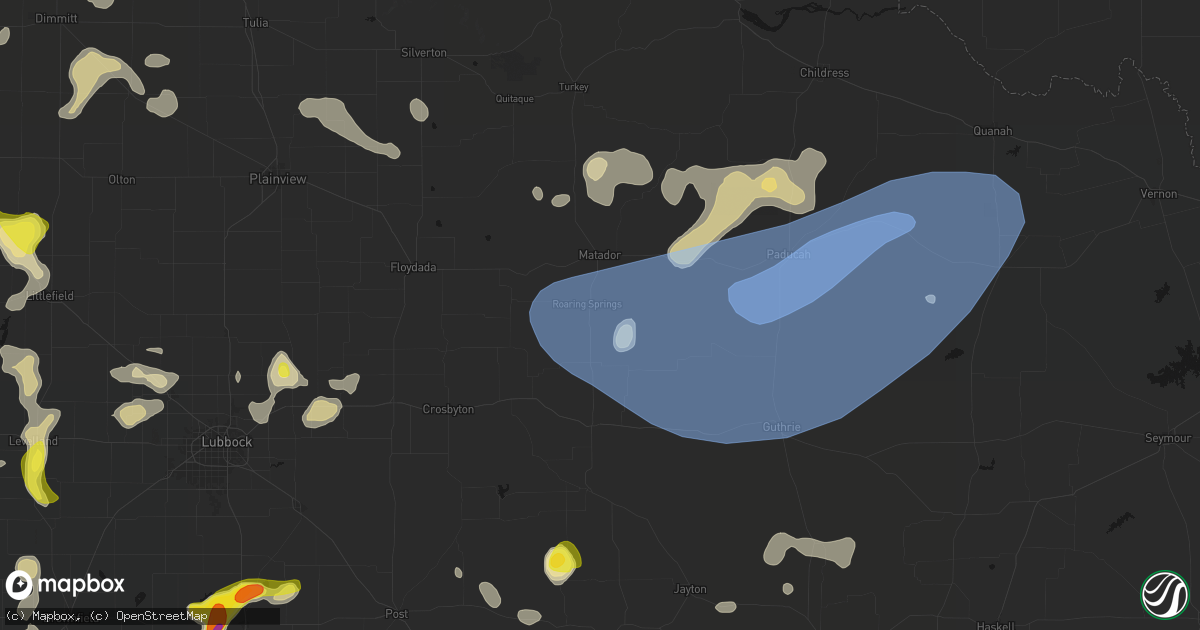 Hail map in Roaring Springs, TX on May 23, 2026