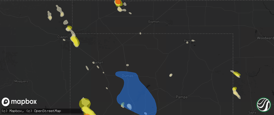 Hail map in Sunray, TX on May 23, 2026