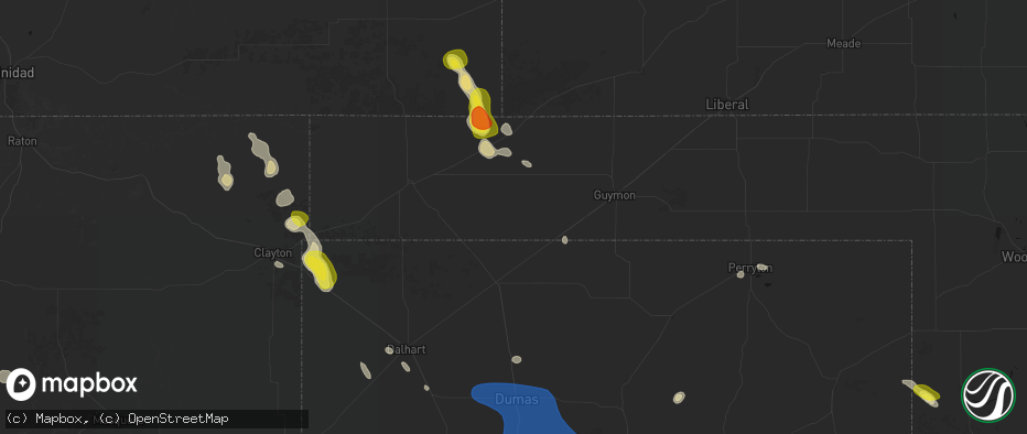 Hail map in Texhoma, OK on May 23, 2026