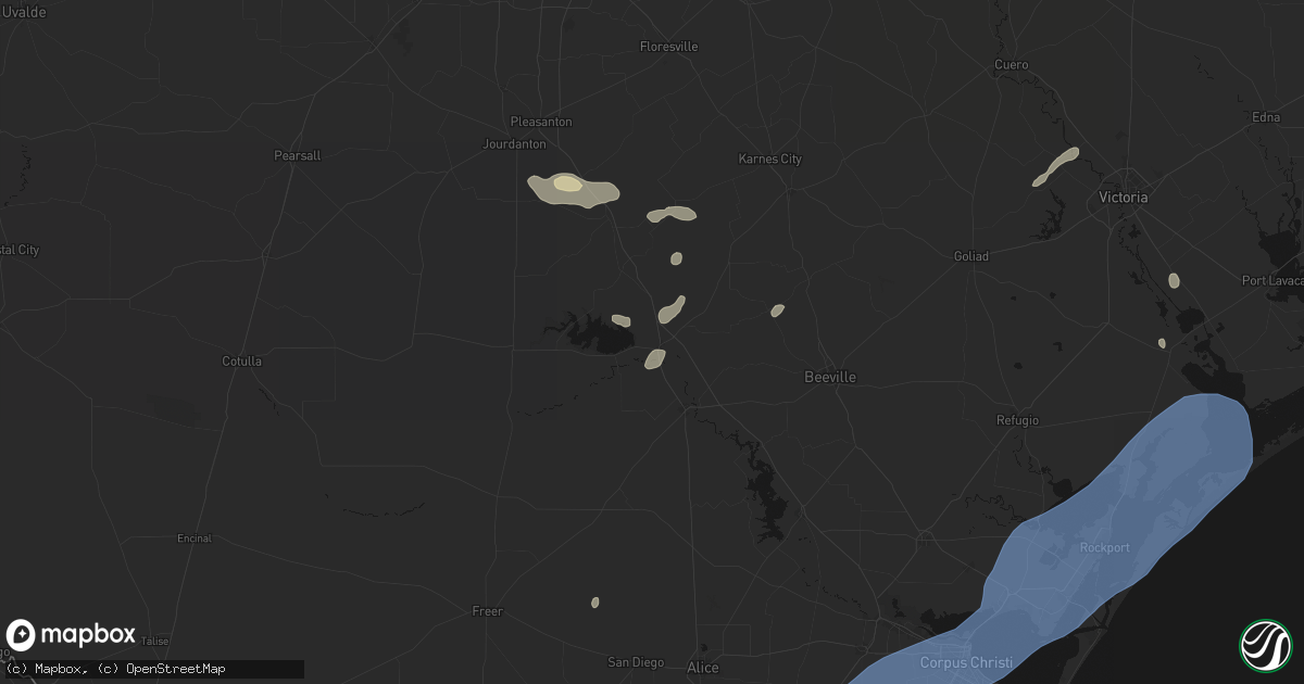 Hail map in Three Rivers, TX on May 23, 2026