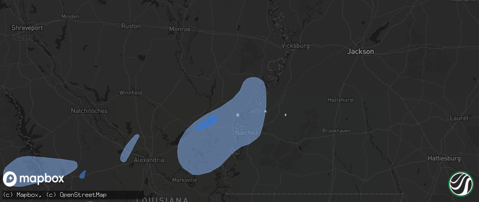 Hail map in Waterproof, LA on May 23, 2026