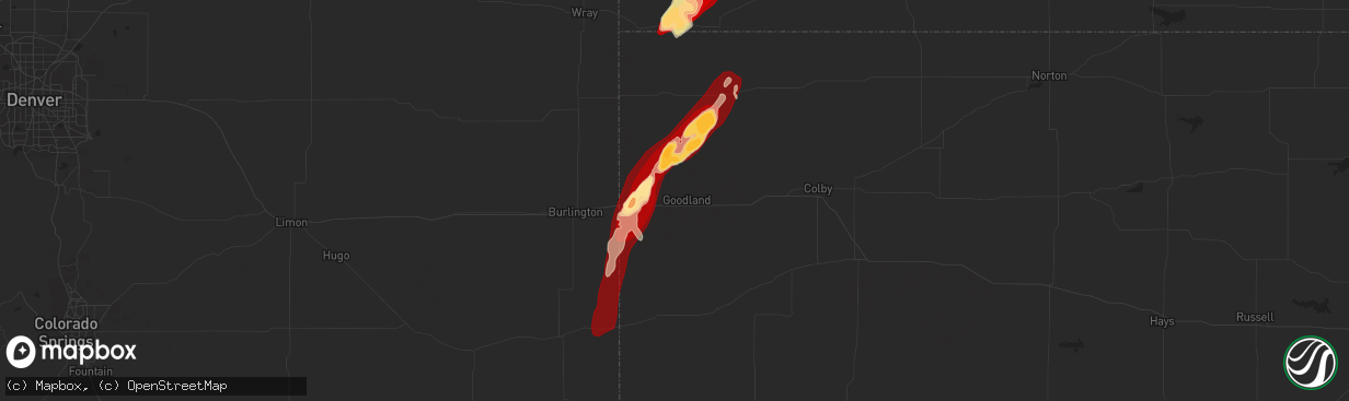 Hail map in Goodland, KS on May 24, 2013