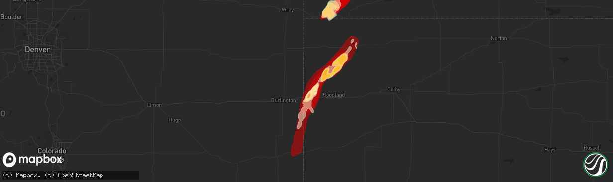 Hail map in Kanorado, KS on May 24, 2013