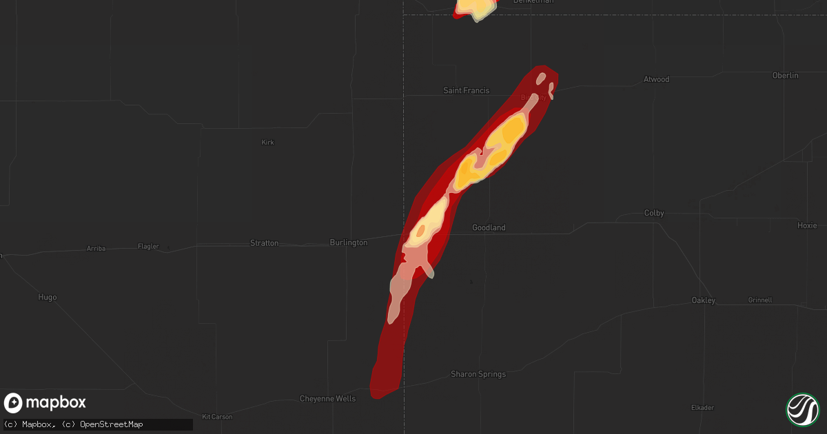 Hail map in Kanorado, KS on May 24, 2013
