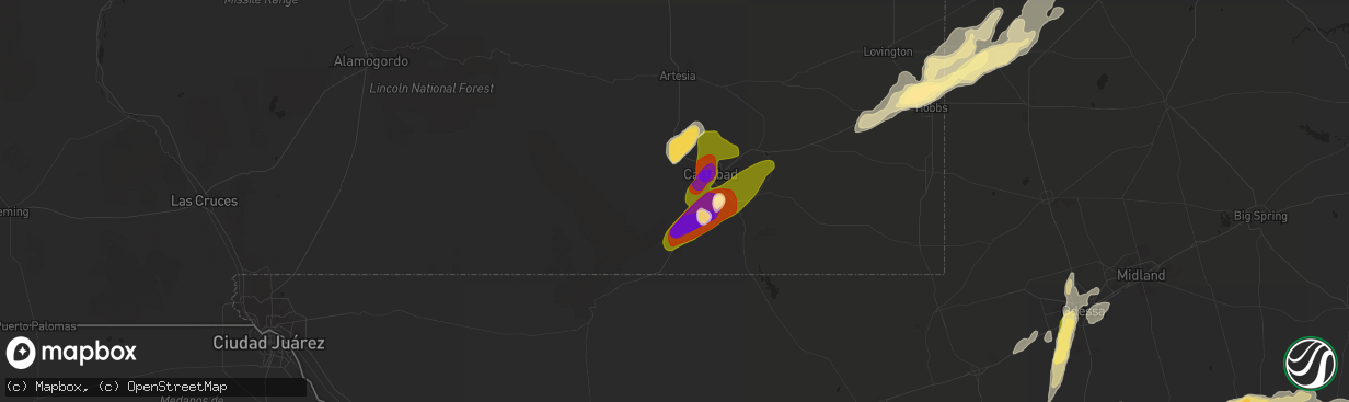 Hail map in Carlsbad, NM on May 24, 2014