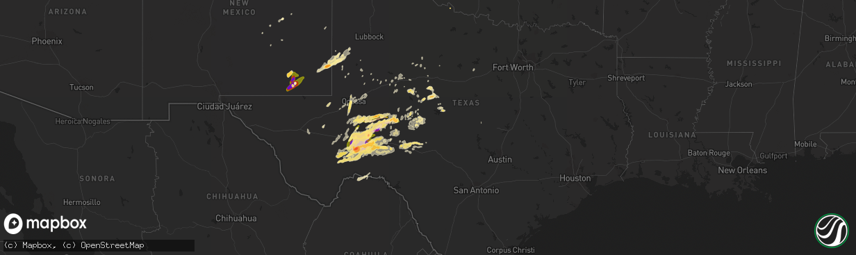 Hail map in Texas on May 24, 2014