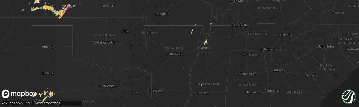 Hail map in Arkansas on May 24, 2015