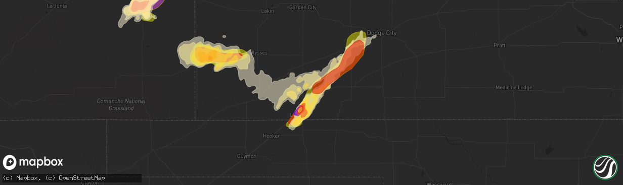 Hail map in Kismet, KS on May 24, 2015